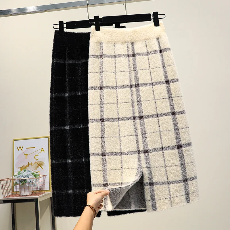 

2019 New Style Mink Cashmere Knitted Skirt Autumn And Winter Women's Korean-style Mid-length Sheath One-step Skirt