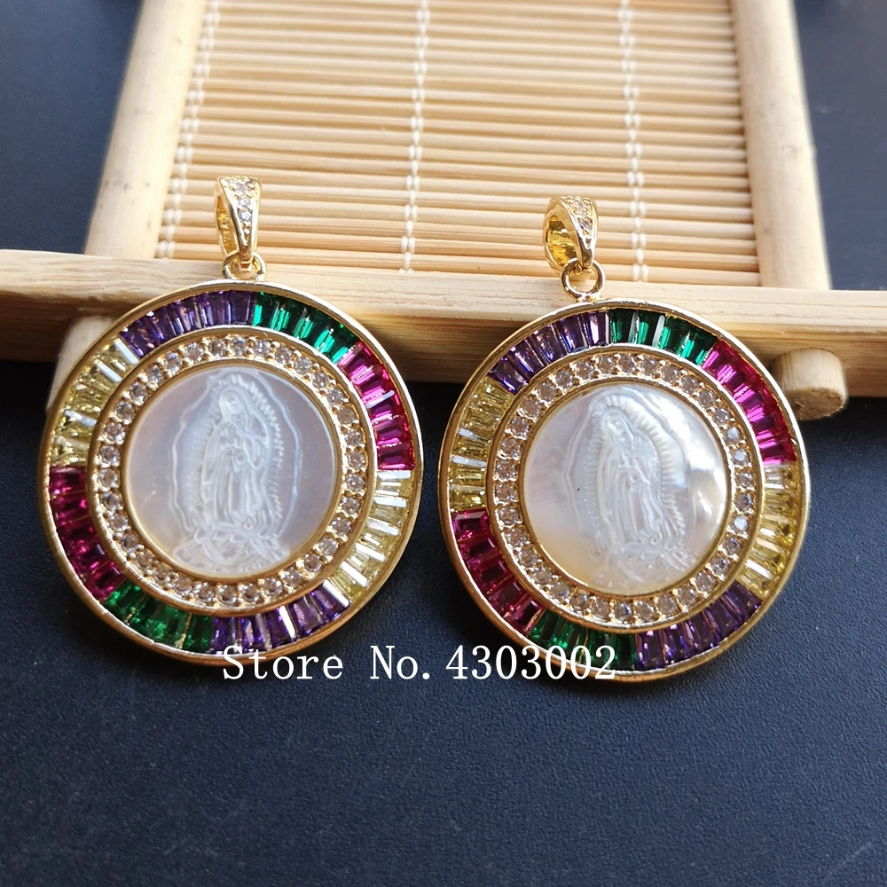 

10pcs/lot 28mm Natural AAA CZ Virgin of Guadalupe Mother of Pearl Shell Pendant Guadalupe Madonna Mother Pearl Shell MOP Charms