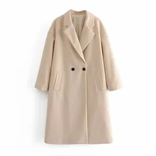 

Beige Woolen Coat Woman Fashion Two Button Lapel Blends Overcoat High Street Mid Length Solid Color Wool Outwear 2021 Autumn New