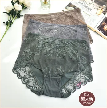 

Autumn And Winter Plus-sized Panties High-waisted Modal Cotton Transparent Jacquard Lace Sexy Fat Mm