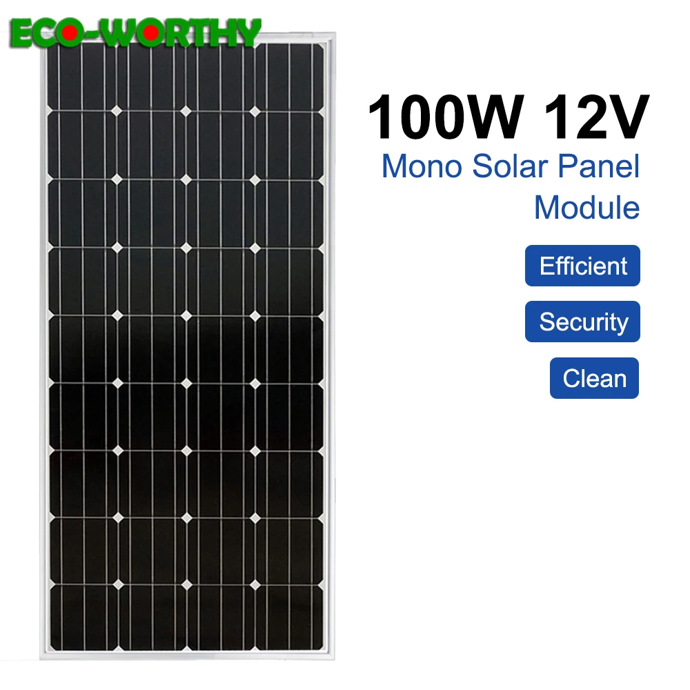 ECOWORTHY 100W Mono солнечное зарядное устройство для 12V батареи от сети солнечной
