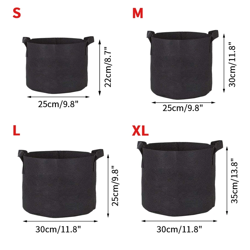 1/3/5/7/10/15/30 Gallon Grow Bags Felt Strong Plant Bag Gardening Fabric Grow Pot Vegetable Growing Planter Garden Flower Pots