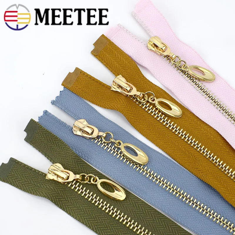 Cremallera de Metal con dientes dorados para chaqueta de plumón