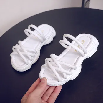 

Children's Shoes 2020 Summer Sandals For Girl Roma Cross Tie Princess Shoes Girls Sandals Kids Beach Shoes White pink black