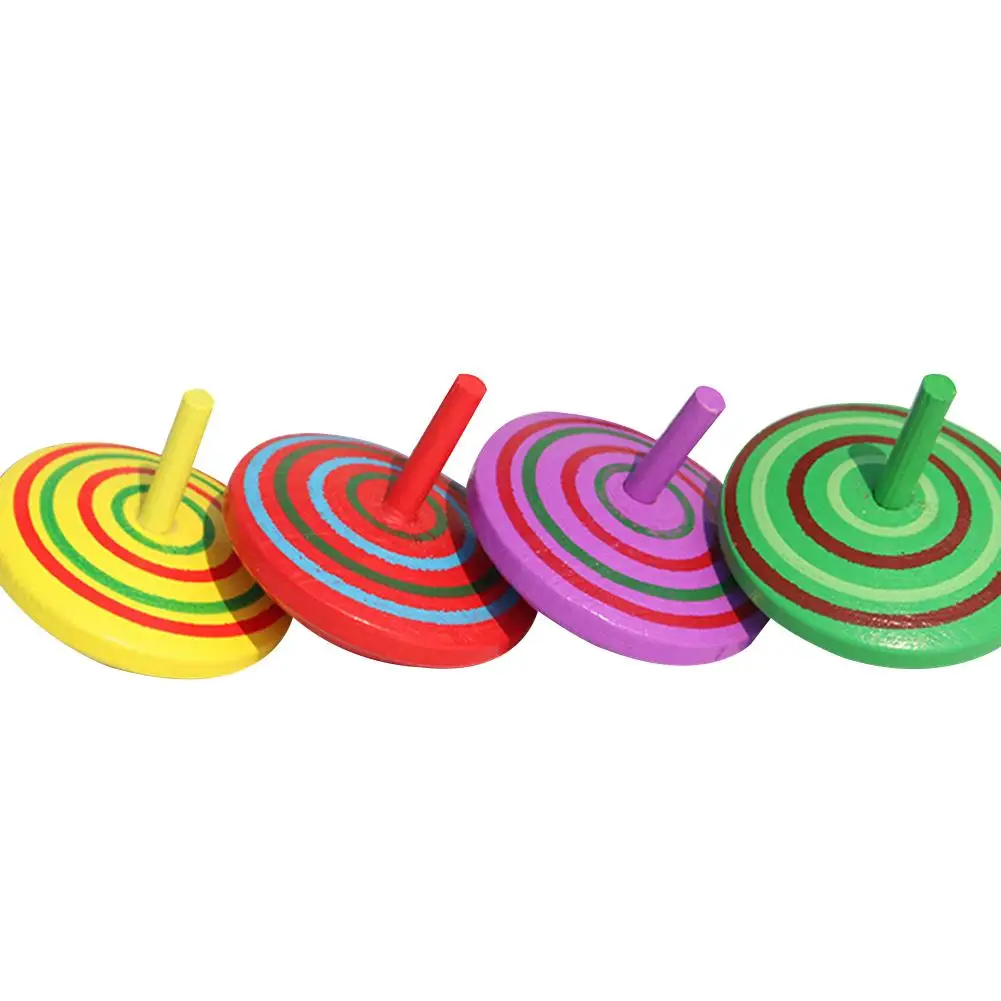 

4Pcs Kids Spinning Top Toy Wooden Classic Colorful Spinning Top Developmental Kids Stress Relieve Toys For Kids Gift