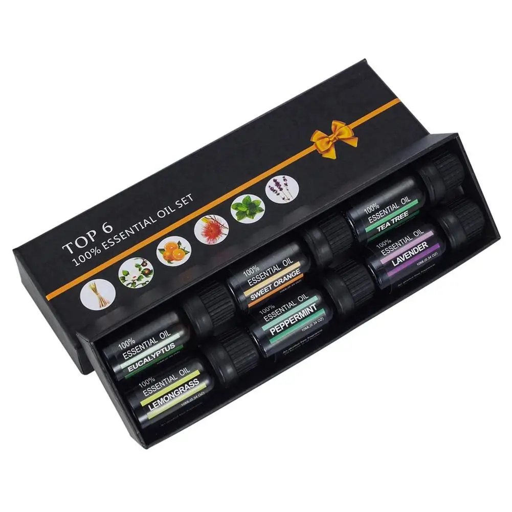 

6pcs Aromatherapy Oils Kit Lemongrass Tea Tree Sweet Orange Eucalyptus Mint Lavender Plant Fragrance Essential Oil Box 2021