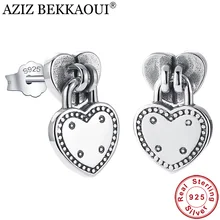 AZIZ BEKKAOUI винтажные Настоящее серебро 925 пробы Серьги-гвоздики для женщин уникальные двойные ювелирные изделия из стерлингового серебра