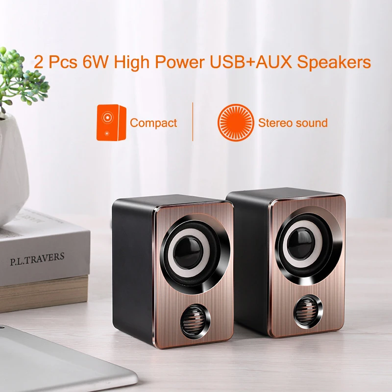 Goedkoop AUX Mini Computer Speakers USB Aangedreven 1.3m Bedrade 1 Paar Bass Stereo Speakers voor Laptop Desktop Telefoon 3W * 2 krachtige Luidspreker