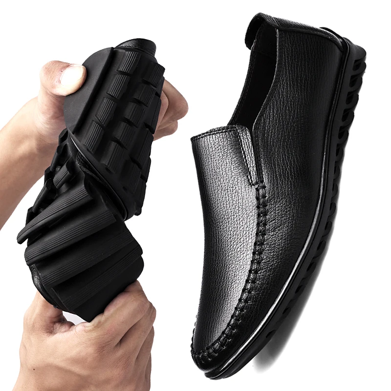 

Genuine Leather Men's Casual Shoes Luxury Brand Mens Loafers Flats Breathable Slip on Black Driving Shoes Plus Size 38-44 *1220