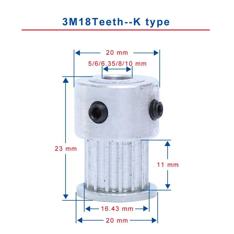 Зубчатый шкив 3M18Teeth шлицем шириной 11 мм K Тип тонкой обработки синхронное колесо внутренний диаметр 5/6/6,35/8/10 мм 10 мм ремень