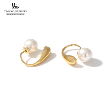 

YMYW Pearl Temperament Fashion 14-Plated Stud Earrings Charm Metal Copper Earrings for Women Party Sweet Romantic Brand Gift