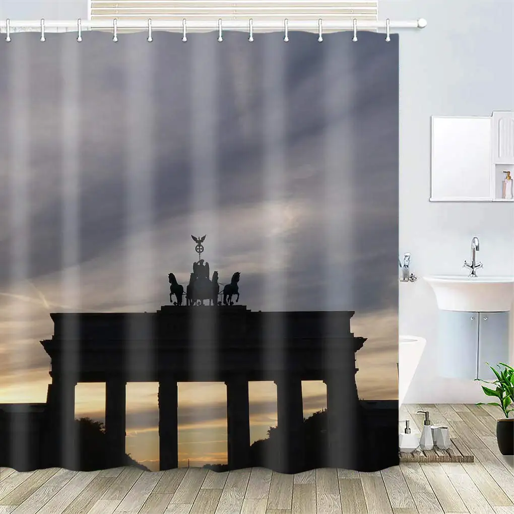 

Shower Curtain, Polyester Fabric Waterproof Hooks Included-72x72 inches- Berlin Brandenburg Gate Building Landmark