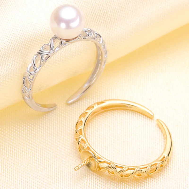 

DIY Pearl Accessories S925 Silver Plated Adjustable Fine Pearl Ring Setting Blank Bar Settings Cameo Base