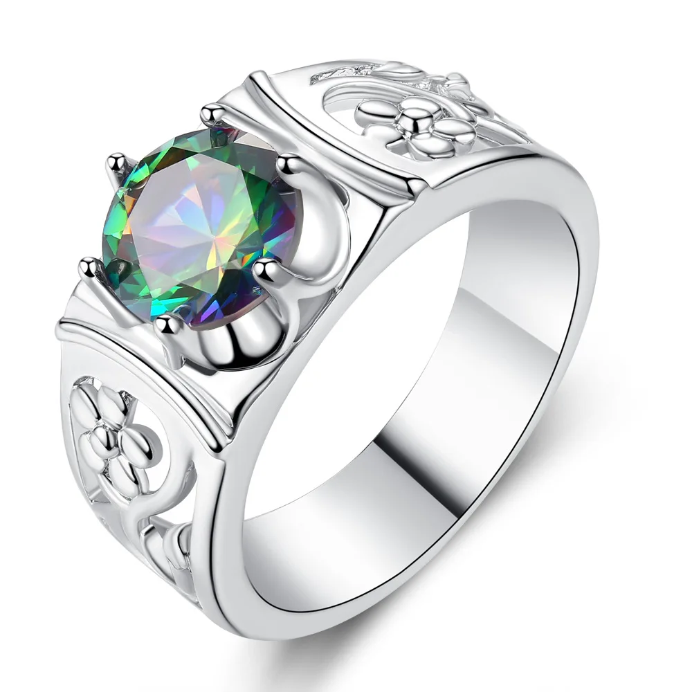 

FS1357 Ring Female Round Six-claw Seven-color Zircon Ring Retro Jewelry Overbearing Men's Ring