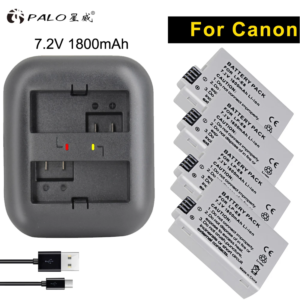 PALO NEW 4*LP-E8 digital 1800mAh camera batteries+charger smart chip USB battery charger for canon EOS 550D 600D 650D 700D X4 X5