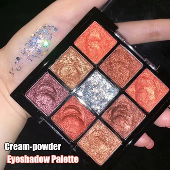 

9 Colors Creme-powder Eyeshadow Palette Glitter Shimmer Sequins Shine Palette Makeup Eyes Cosmetics Highlight Metallic Pigment
