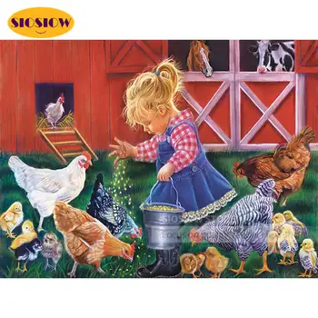 

5d Diamond Painting Full Round Girl Chicken Diamond Mosaic Embroidery Poultry Cross Stitch Courtyard Home Decoration Living Room