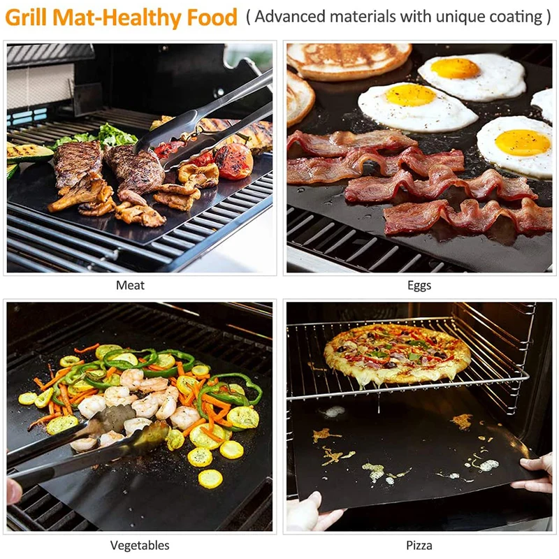 1/2Pcs BBQ Grill Mat Non Stick Baking Mat Heat Resistance Barbecue Liner  Grilling Sheet Cooking Plate Reusable Kitchen Tools