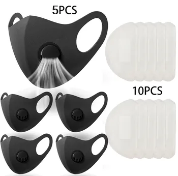 

5 Pack Face Masks 10 Replacement Reusable Mask Filter PM2.5 Air Filtration Mask Mouth Mask Respirator Fashion Black Mask#T2