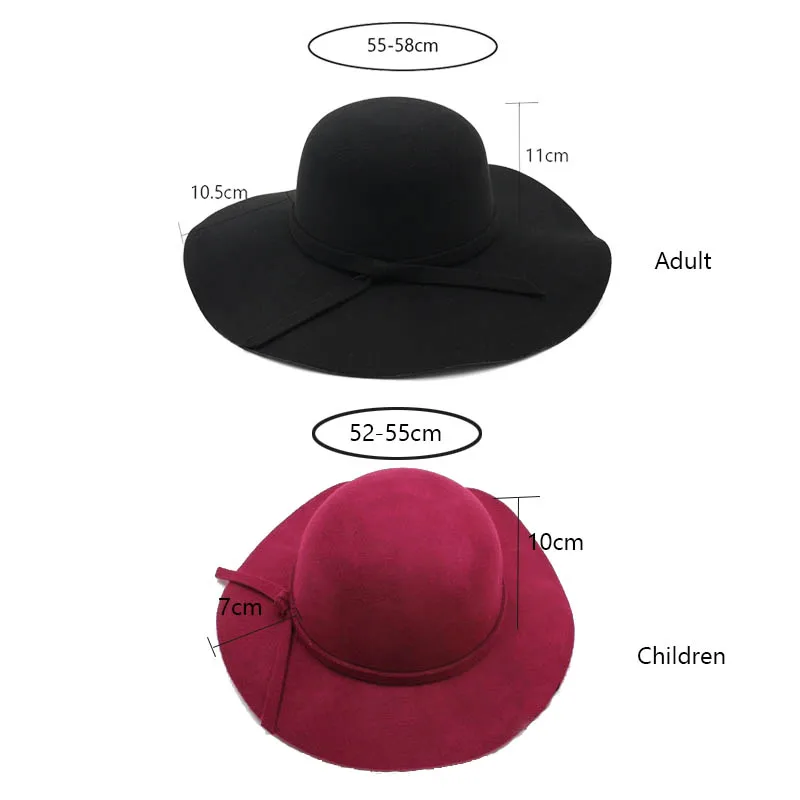 Chapeau Hot Sale Casual Fedora Cap Wide Brimmed Dome Hats High Quality Wool Floppy Womens Black Cloche Hat 5