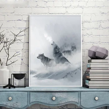 

Canvas Picture Snow Mountain Wolf Landscape Poster Style Canvas Art Print Painting Wall Picture Living Room Modern Home Decor