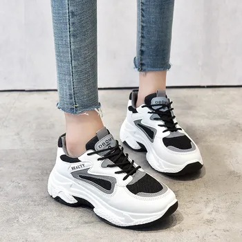 

2019 Autumn Fashion Women Chunky Sneakers Height Increasing Walking Platform Sneaker Outdoor Mesh Breathable Sport Running Shoes