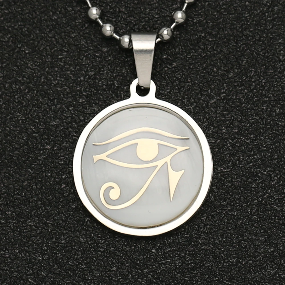 Eye Of Horus Necklace Wedjat Eye Amulet Ancient Egyptian Religion Symbol Silver Pendant Stainless Steel Shell Jewelry Wholesale
