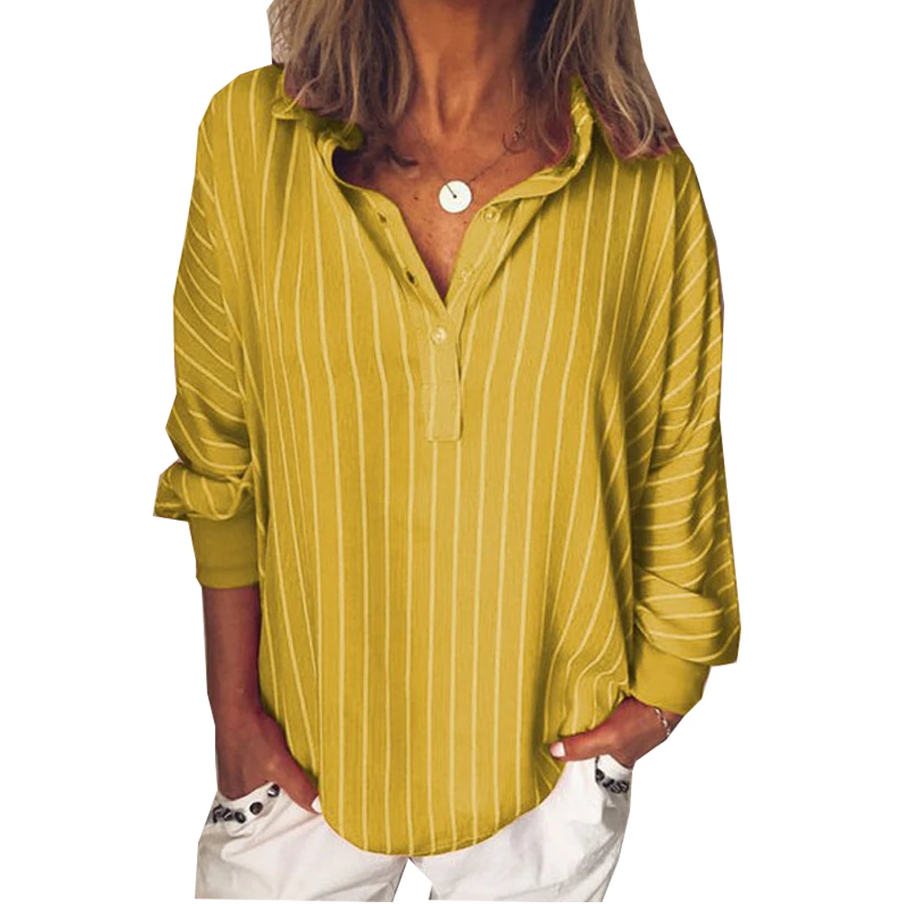 

AvoDvoA Women Striped Shirts Plus Size Blouses Spring Autumn Turn-down Collar Long Sleeve Female Tops Casual Button Shirt