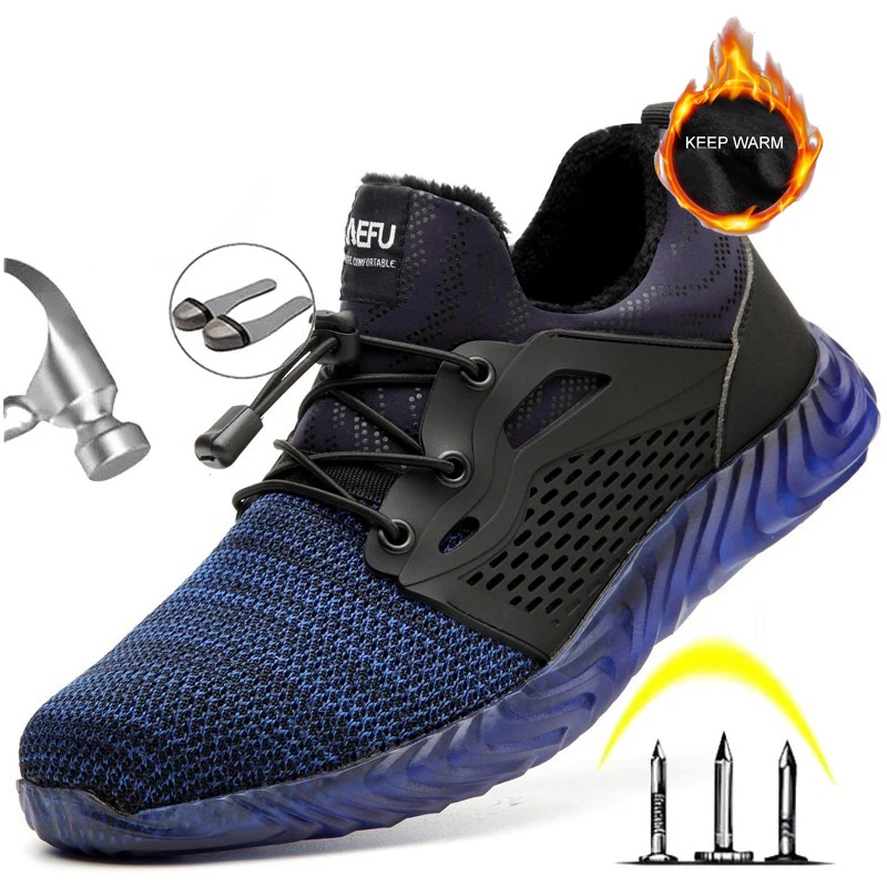 

New Autumn Work Fur Warm Men Boots Steel Toe Cap 2020 Security Indestructible Shoes For Men Safety Boots Shoes Size Plus 36-48