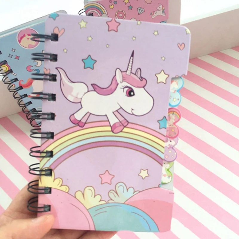 1PC Cute Cartoon Unicorn Hard Cover Coil Notebook Kawaii Planner Pupils Notepad Cute Line Inner Page Stationery Random Color
