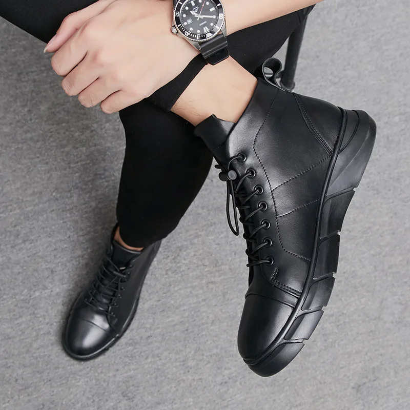 

High State Trendy Shoes Hong Kong Flavor Men Casual Extra Large Winter Genuine Leather Cotton-padded Shoes with Velvet Extra-lar