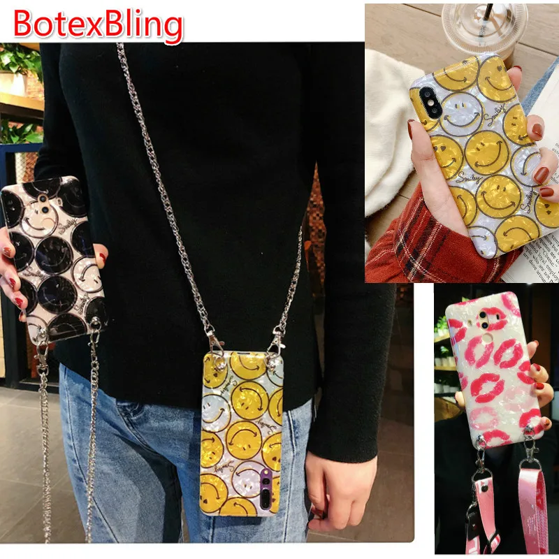 

Cute Smiley face shell Crossbody chain bag phone case for huawei P30 pro P20 P10 plus mate10 mate20 nova 4 3 3i 2s honor 10 9