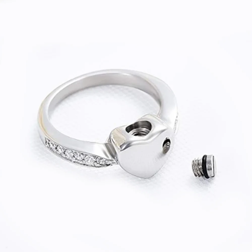 Cremation Jewelry Crystal Heart Cremation Ring for Ashes Keepsake Finger Urns Size 6/7/8/9/10 Engravable Stainless Steel Ring 3