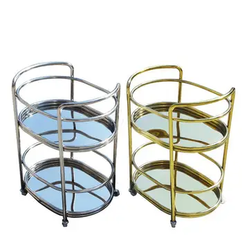 

Hotel restaurant tea delivery car double-layer all-steel round wine cart cake shop mobile service trolley