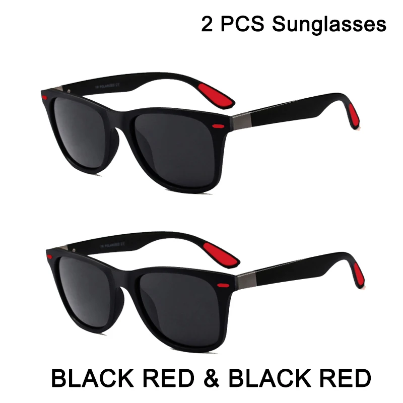 2 шт. JULI фирменный дизайн классические Поляризованные солнцезащитные очки для мужчин TR90 квадратная рамка спортивные солнцезащитные очки мужские очки для вождения UV400 очки - Цвет линз: Black red black red