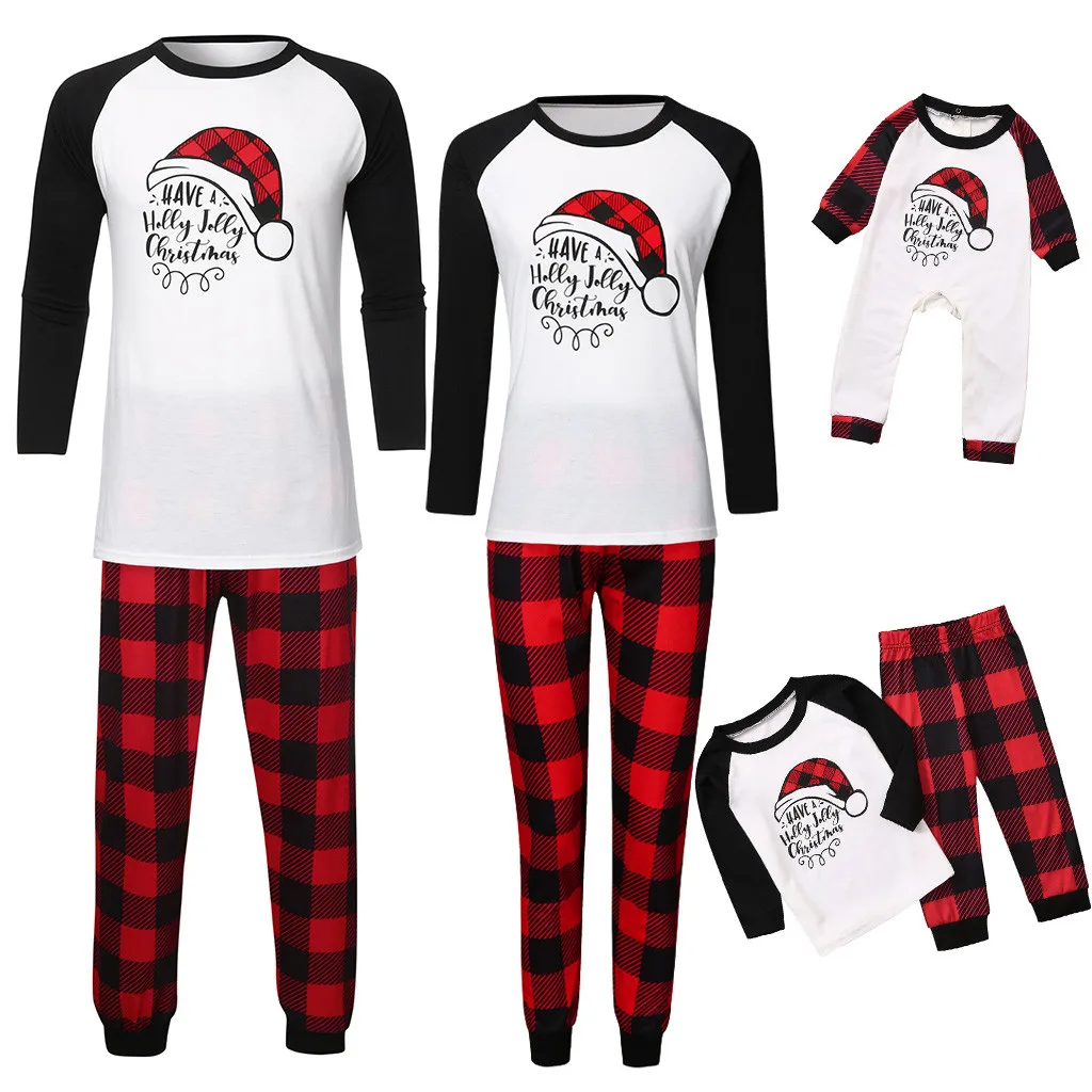 

Hot Sale Christmas Family Pajamas Man Daddy Kids Printed Letter Top+Lattice Pants Xmas Family Clothes Pajamas pijamas natal New