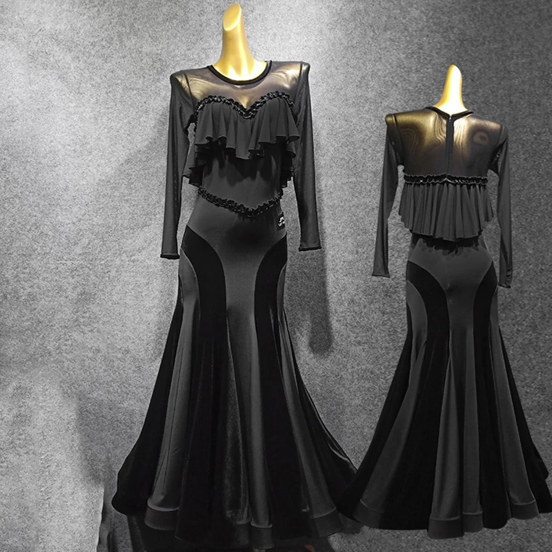 Nieuwe Ballroom Dress Party Zwarte Lange Jurk Prom Waltz Jurk Lange Rok Flamengo Tango Ballroom Jurken Standrad Kostuum VDB1355 Nieuwe Ballroom Dress Party Zwarte Lange Jurk Prom Waltz Jurk Lange Rok Flamengo Tango Ballroom Jurken Standrad Kostuum VDB1355