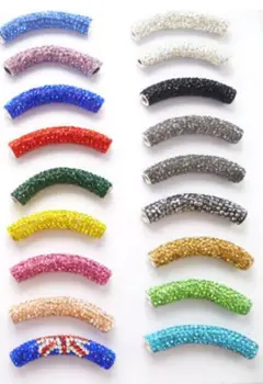 

20pcs/lot 1cm * 5cm mix Micro pave White Disco Ball Crystal crystal Beads long bending Tube For Bracelet