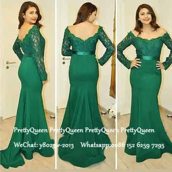 

Green Lace Mermaid Prom Dresses 2020 Off Shoulder Long Sleeves Formal Evening Dress Party For Women Vestido De Festa