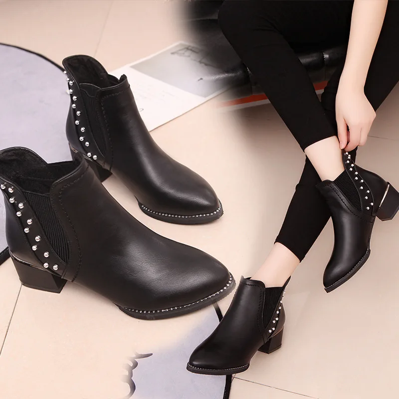 

2019 Ankle Boots For Women Slip On Rivet Pointed Autumn Causal Shoes Leather Boots Botas Mujer boots women fgb78