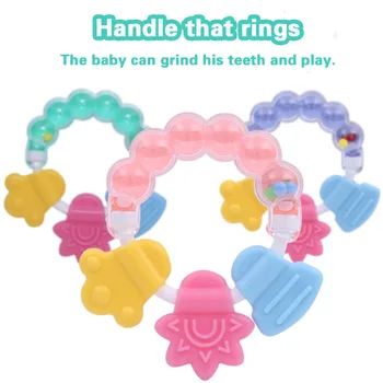 

Baby Teether Supplies Pain Relief Full-silicone Teether Premium Quality Teething Toys handle will ring silicone beads juguetes