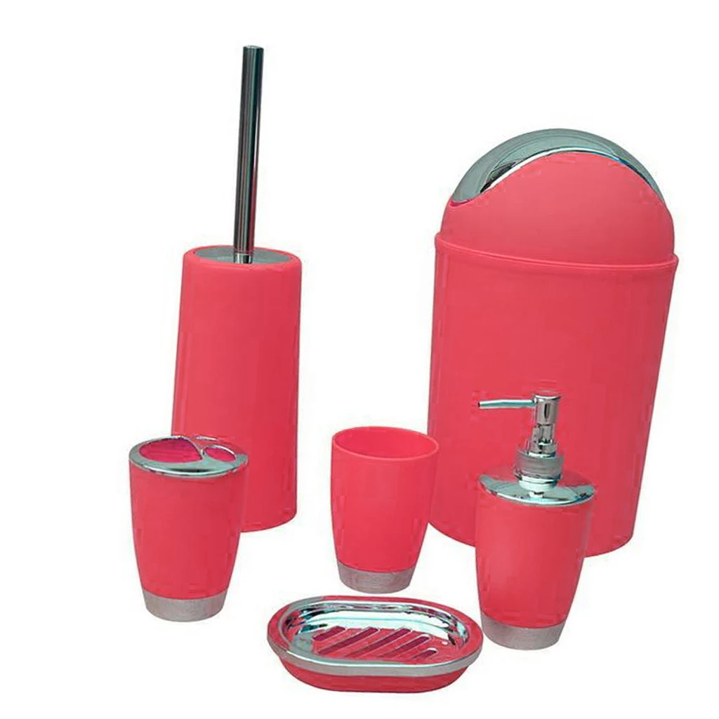 

6PCS Solid Luxury Plastic Bathroom Accessories Set Bath Set Bath Storage 8 Colors