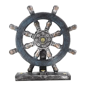

1Pc Retro Rudder Compass Model Ornament Creative Unique Vintage Desktop Adornment for Showcase Window Cafe Office