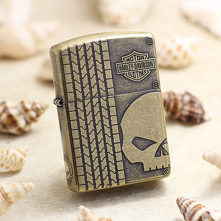 

Genuine Zippo oil lighter copper 3D Tyre print Skull cigarette Kerosene lighters Gift With anti-counterfeiting code