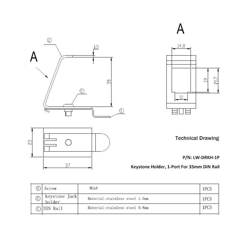 RJ45 1-Port Keystone Jack Holder for DIN Rail Electrical Distribution Box - Metal Mounting Adapter Description Image.This Product Can Be Found With The Tag Names Computer Cables Connecting, Computer Peripherals, Keystone jack holder, PC Hardware Cables Adapters