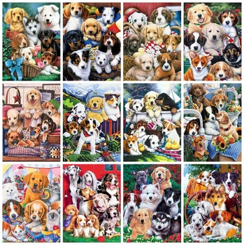 

HUACAN Full Square Round Diamond Painting Dog Picture Of Rhinestone Kit Diamond Embroidery Mosaic Animal Handicraft Home Decor
