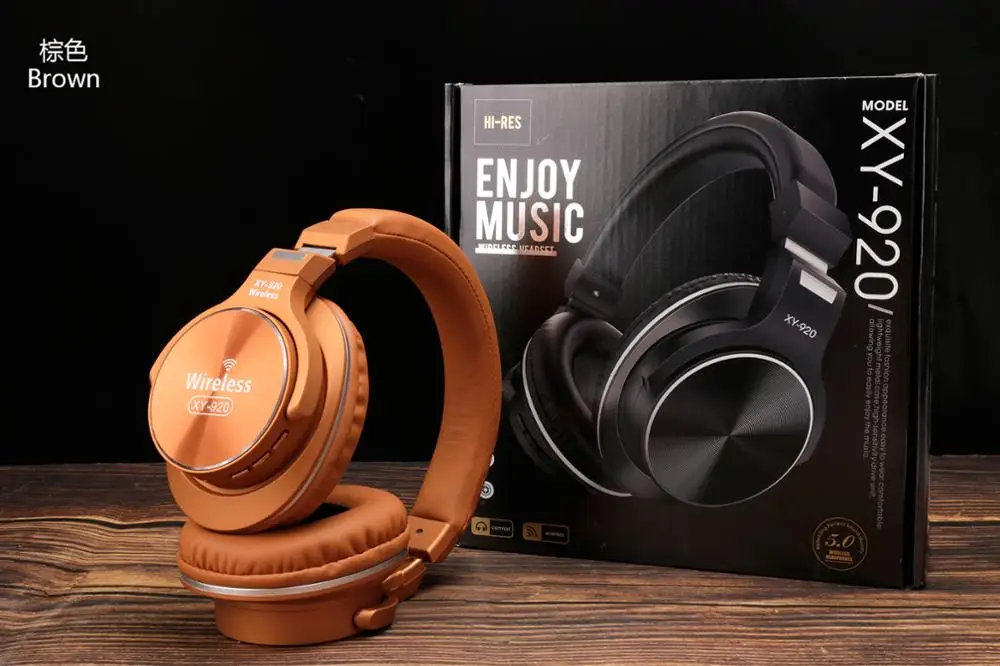 BROWN HoBayiChar XY-920, беспроводные Bluetooth наушники, Накладные наушники, проводная гарнитура с картой памяти, микрофон, складные, регулируемые, для игр - Цвет: BROWN