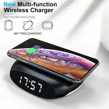 

6in1 Multifunction Foldable Wireless Charger Digital Alarm Clock Universal USB Phone Charger Adapter Charging Desktop Charger