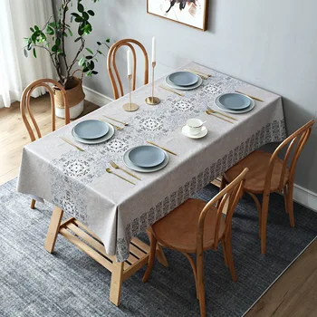 

Modern Simple Tablecloth Geometric PVC Printed Pattern Heat Resistant Dining Table Cloth Waterproof Oilproof Elegant Home Decor
