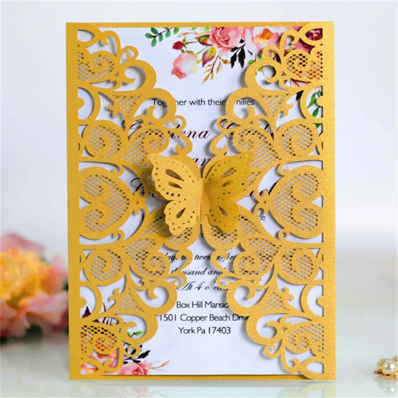 Пригласительная открытка с лазерной гравировкой бабочки свадебная печать на